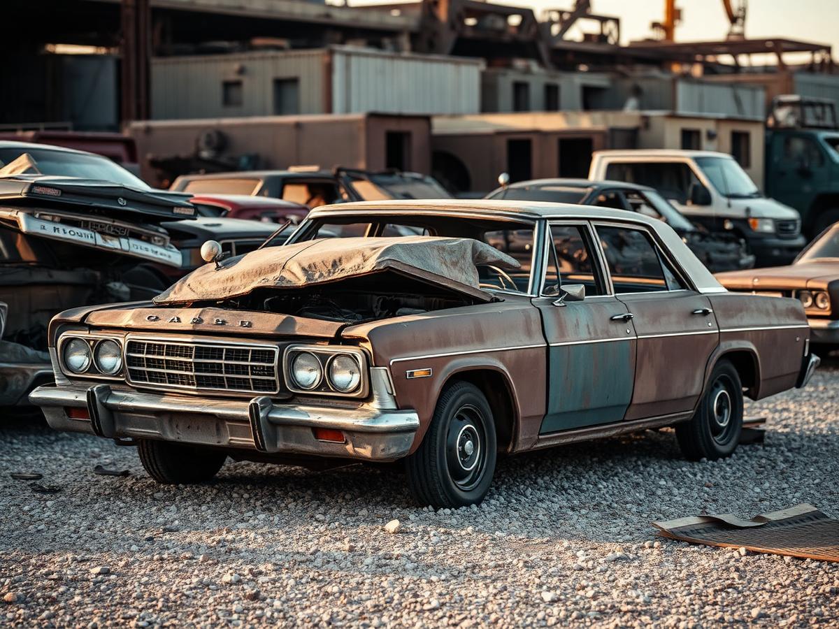 Old damaged car ready for free scrap removal